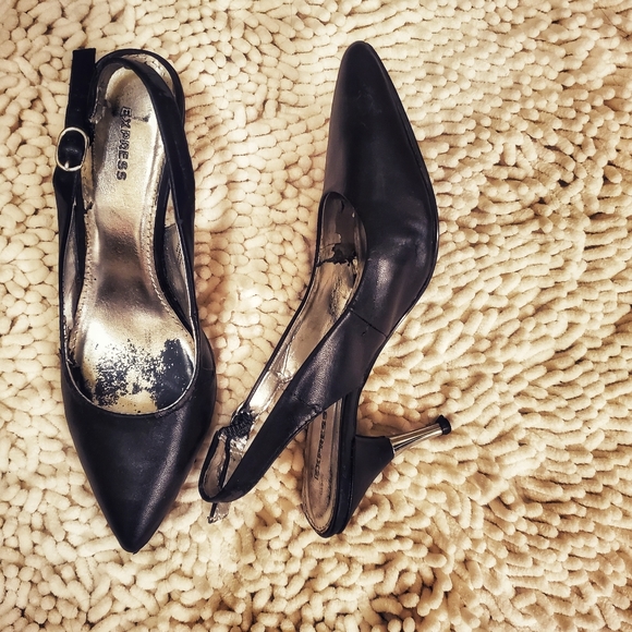 Express Shoes Express Black Pointy Toe Sling Back Low Heels Poshmark